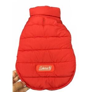 Coleman Red Puffer Dog Jacket with Buffalo Plaid Lining Adjustable Strap - Small